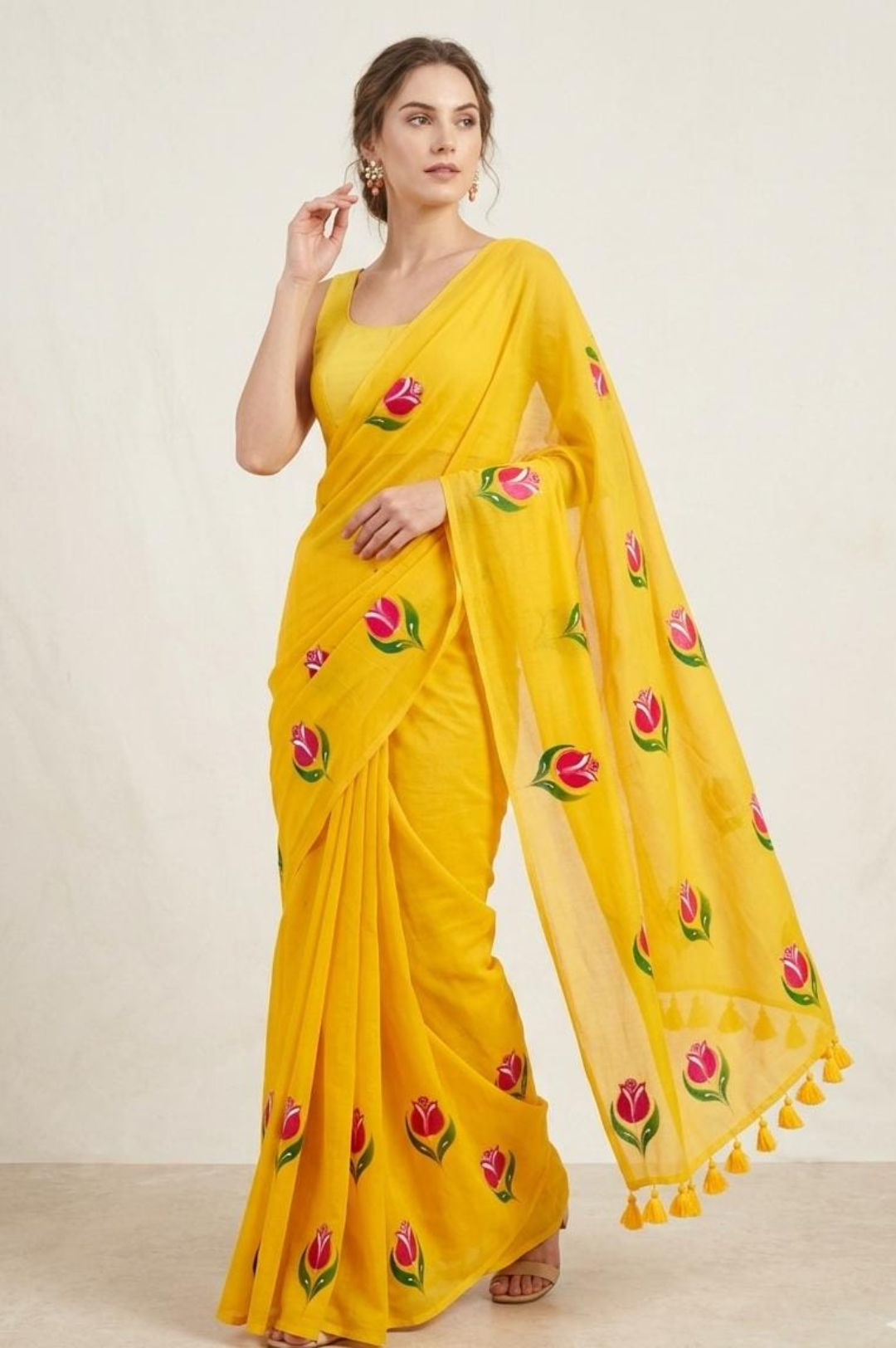 sunidhi handpainted mulmul cotton saree