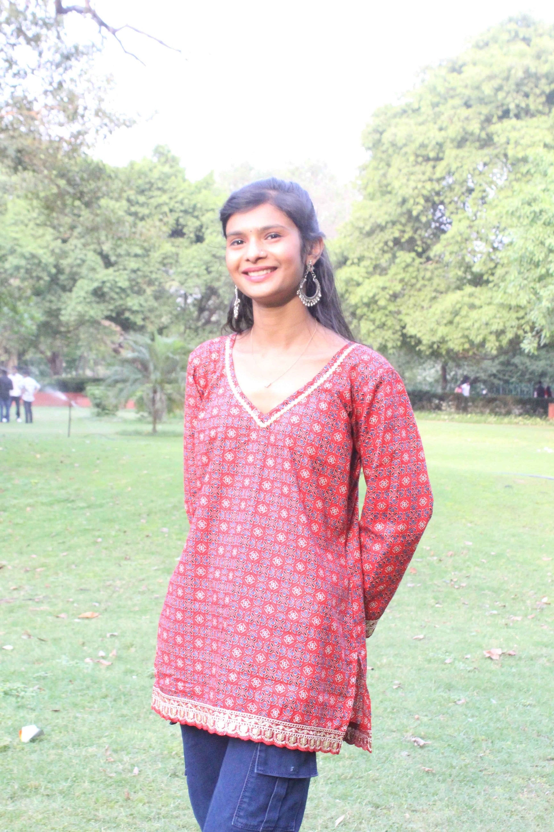 Rust Red Ajrak Elegance Kurti