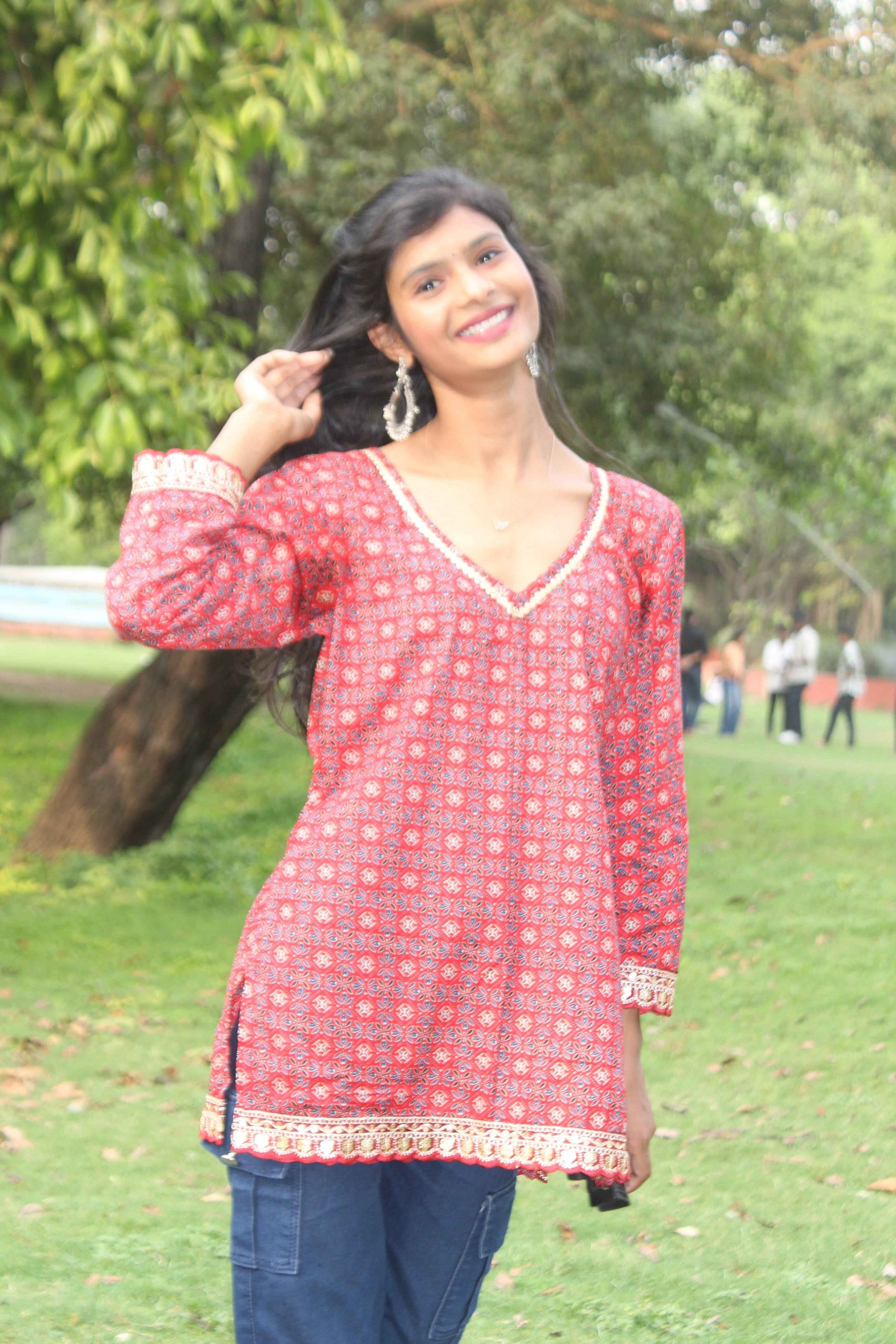 Rust Red Ajrak Elegance Kurti