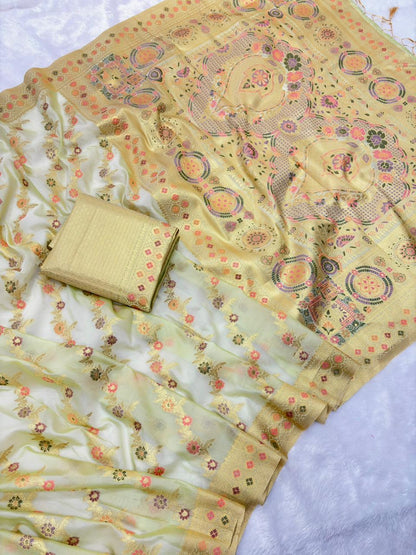 Sunehri Kanchan Kora Silk Zari Woven Saree