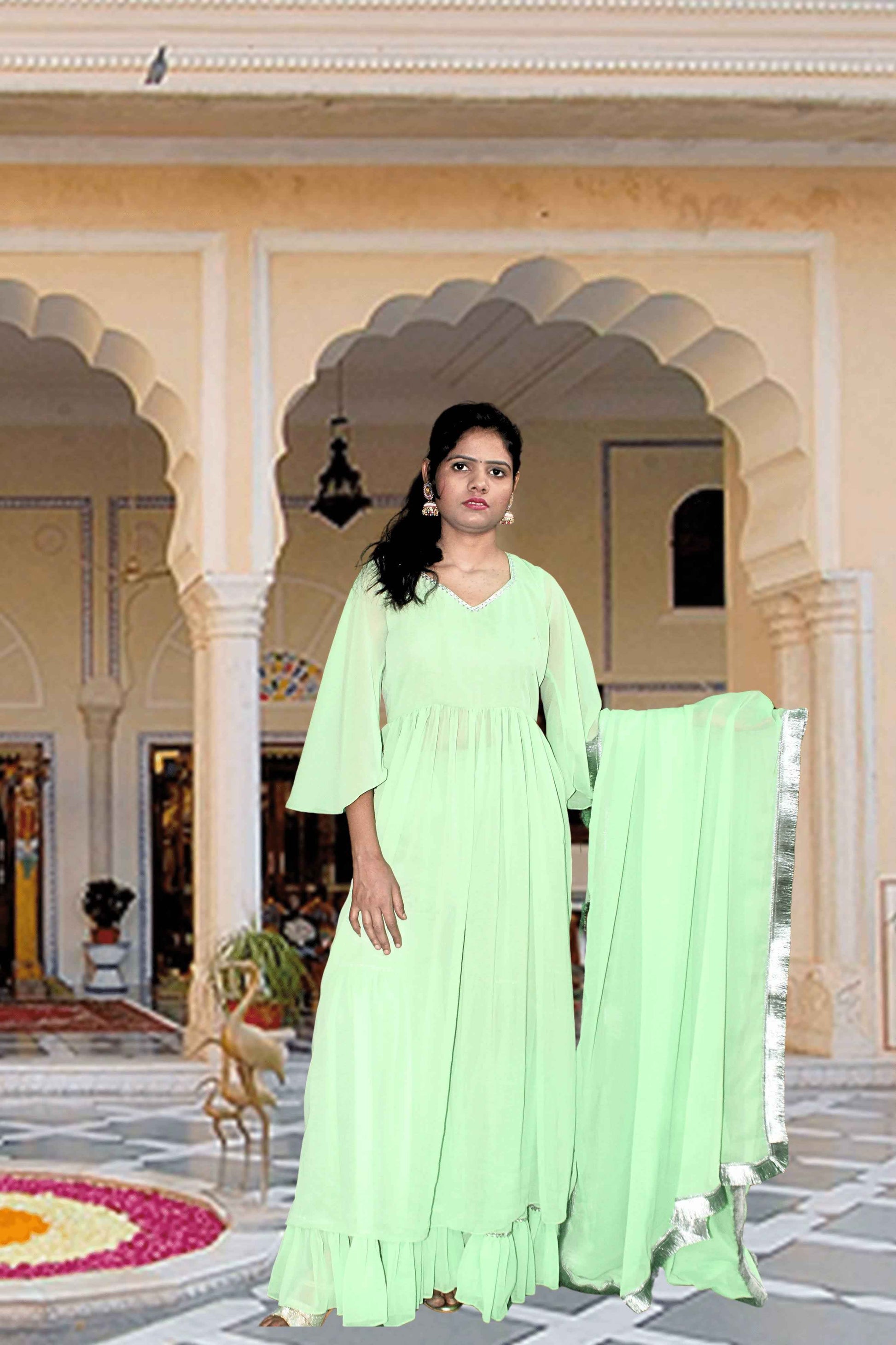 Vanya Green Georgette Sharara Set