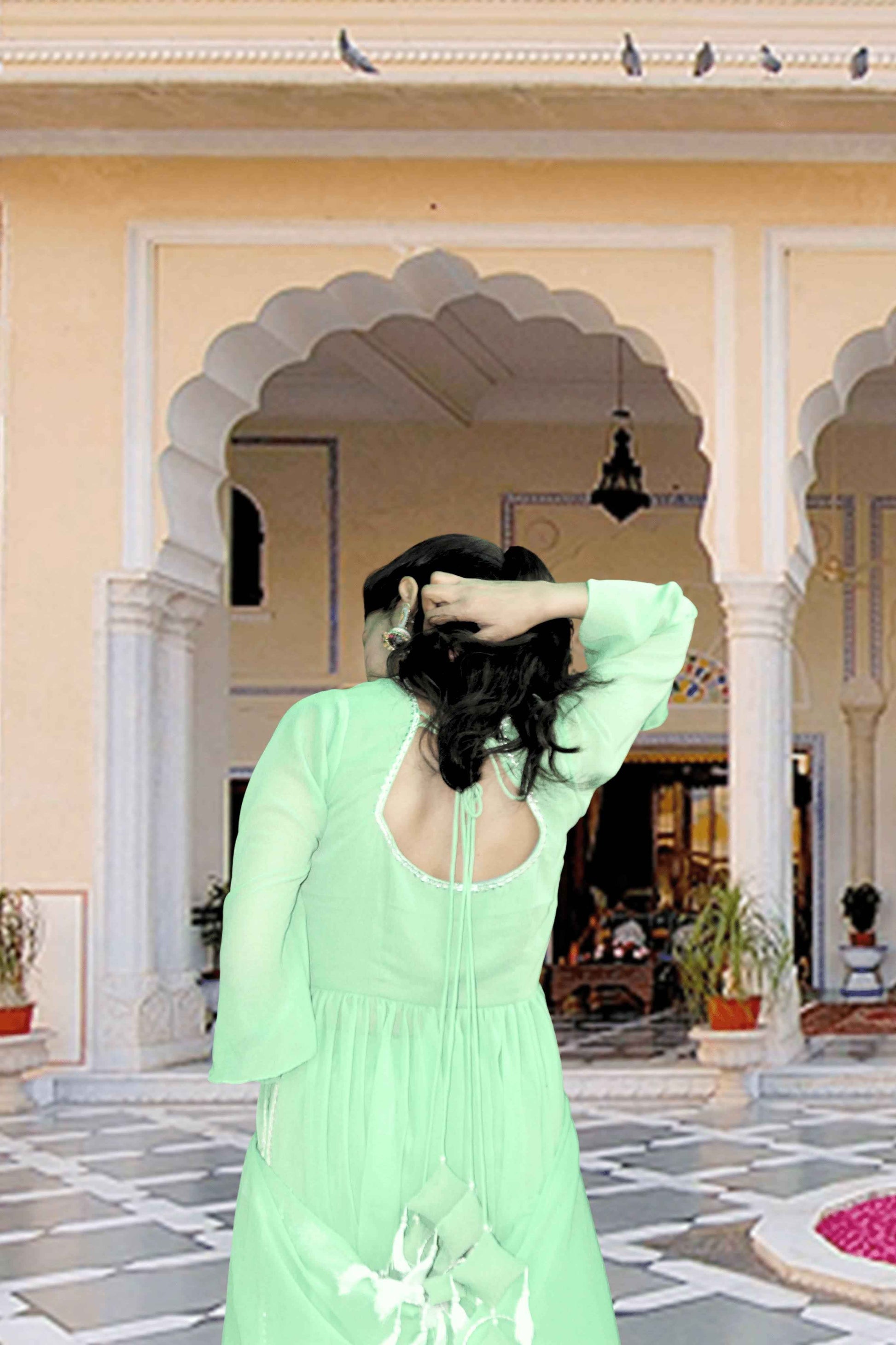 Vanya Green Georgette Sharara Set