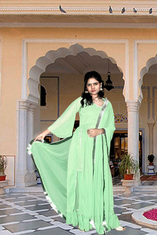Vanya Green Georgette Sharara Set