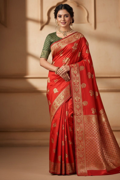 Sindoori Rang Soft Silk Jacquard Saree