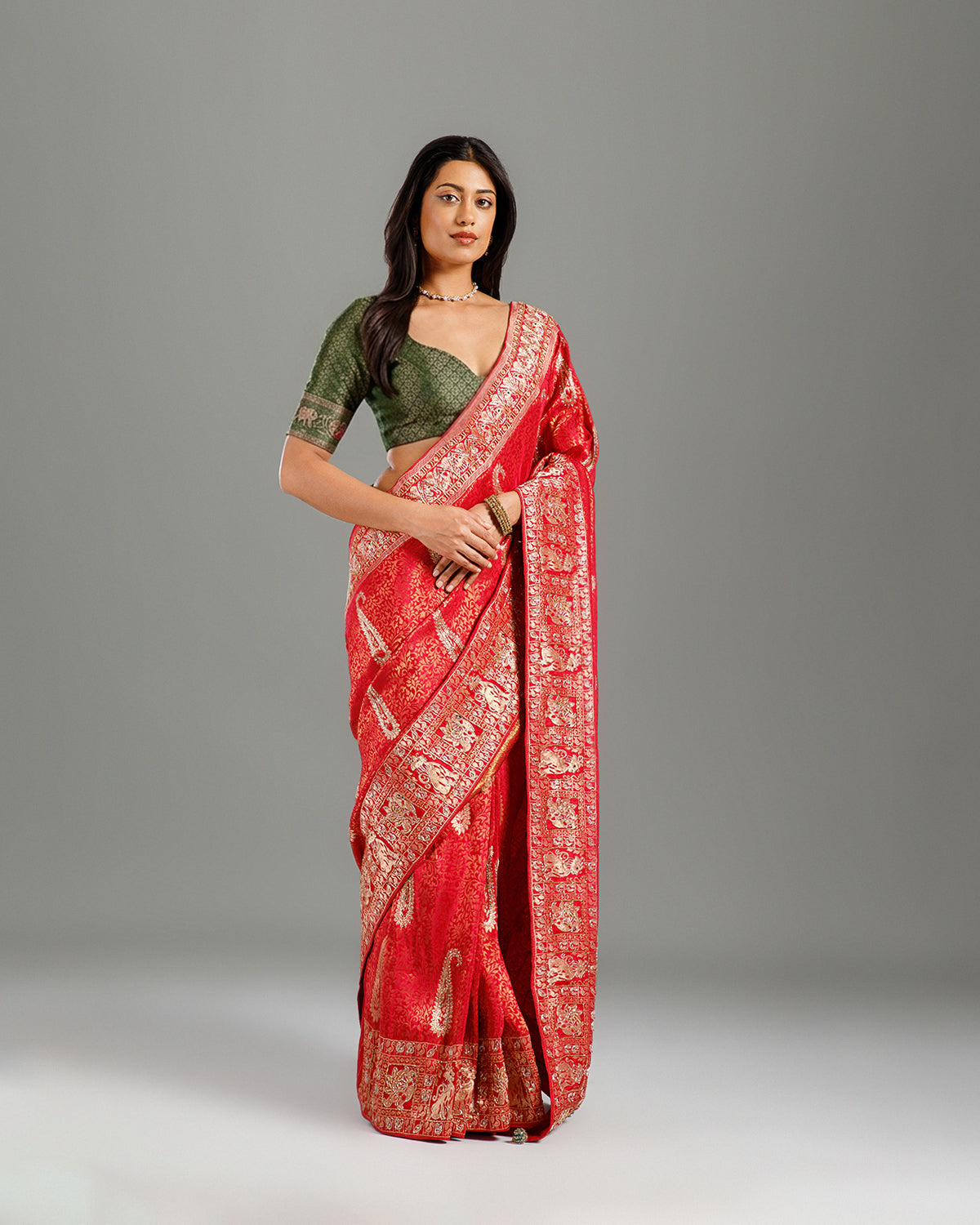 premium rani kanjivaram silk saree with zardozi & cutdana work