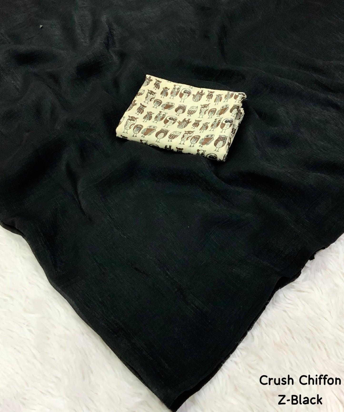 mrinalika noir soft crush chiffon saree with designer blouse