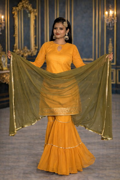 Mustard Bliss Georgette Sharara Set - Yooneck