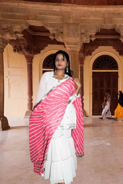 Noor White Georgette Sharara Set