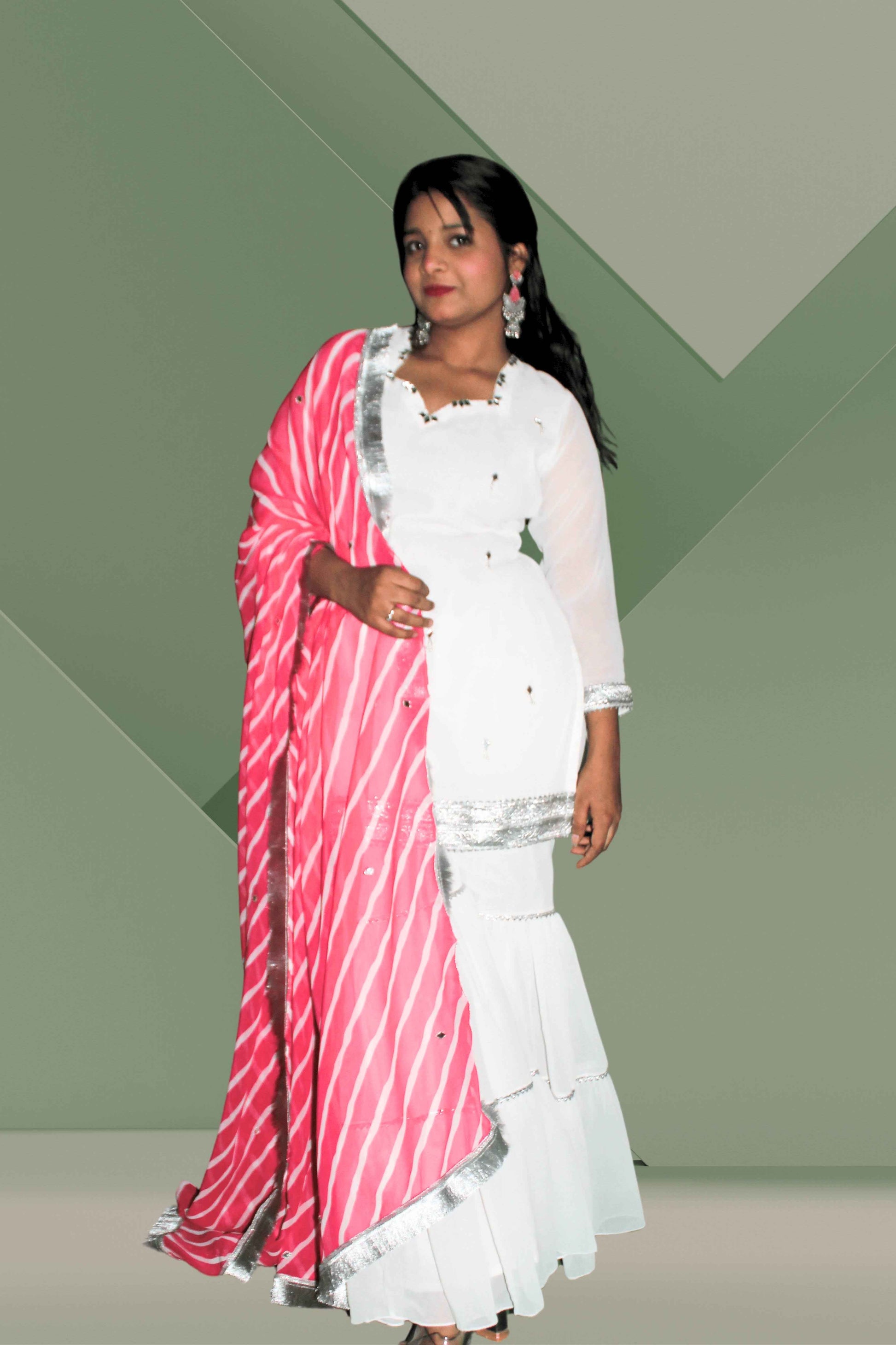 Noor White Georgette Sharara Set