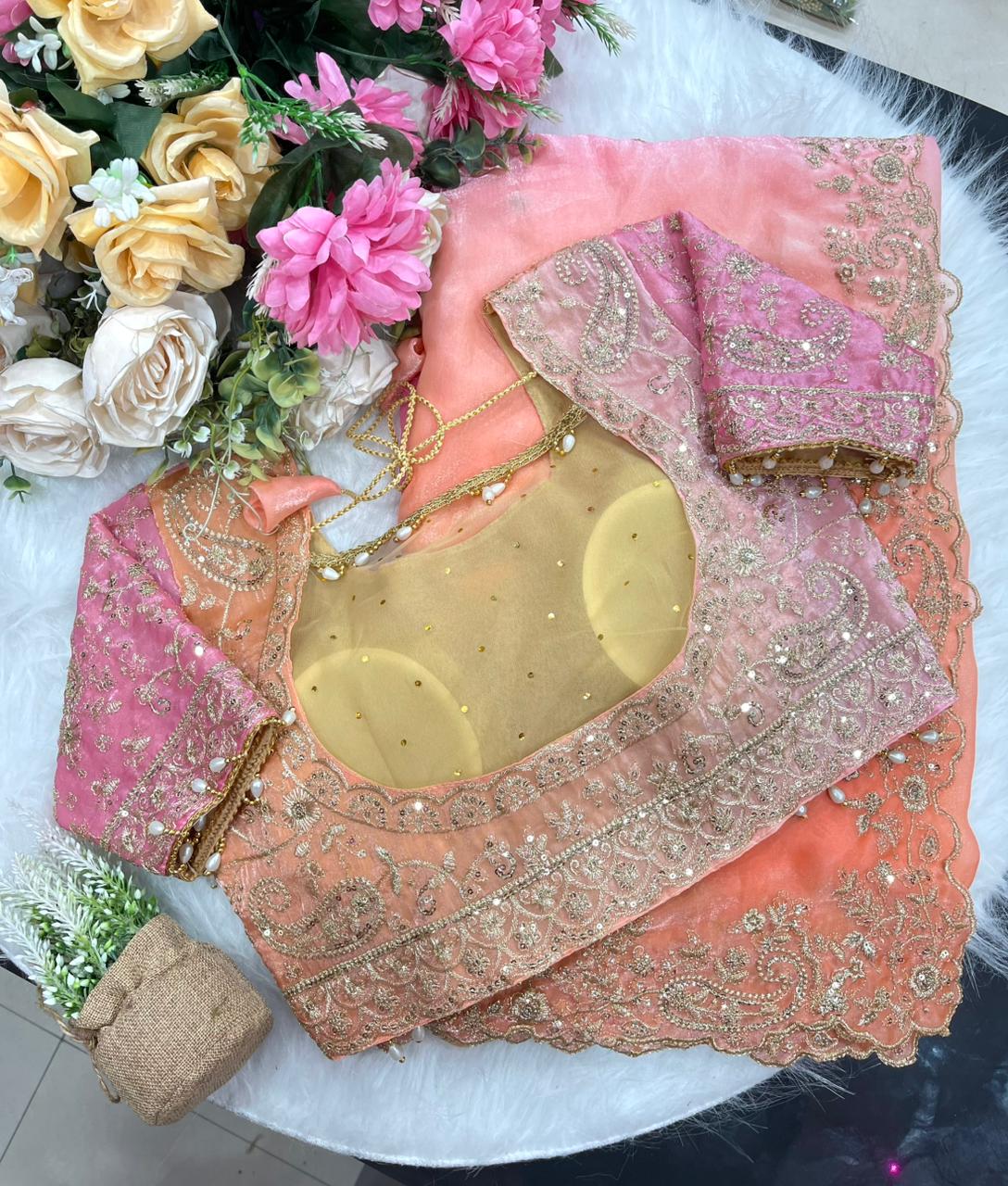 gulaab pehrava ombre designer saree