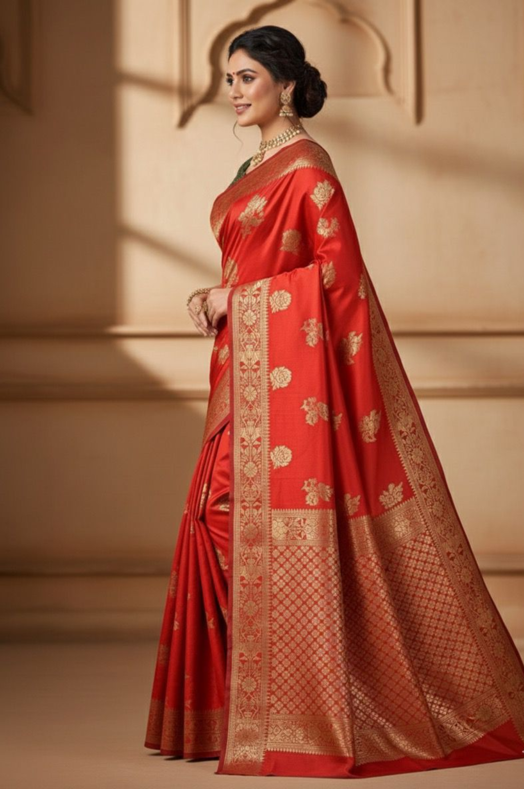 sindoori rang soft silk jacquard saree
