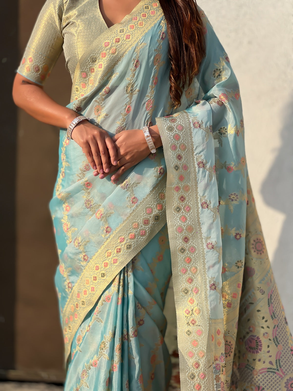 neel kanchan kora silk zari woven saree