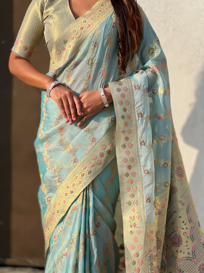 Neel Kanchan Kora Silk Zari Woven Saree