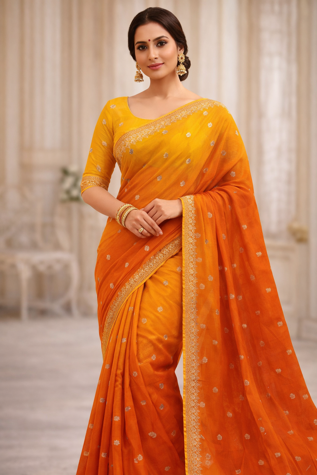 kesariya rangrez crepe silk saree