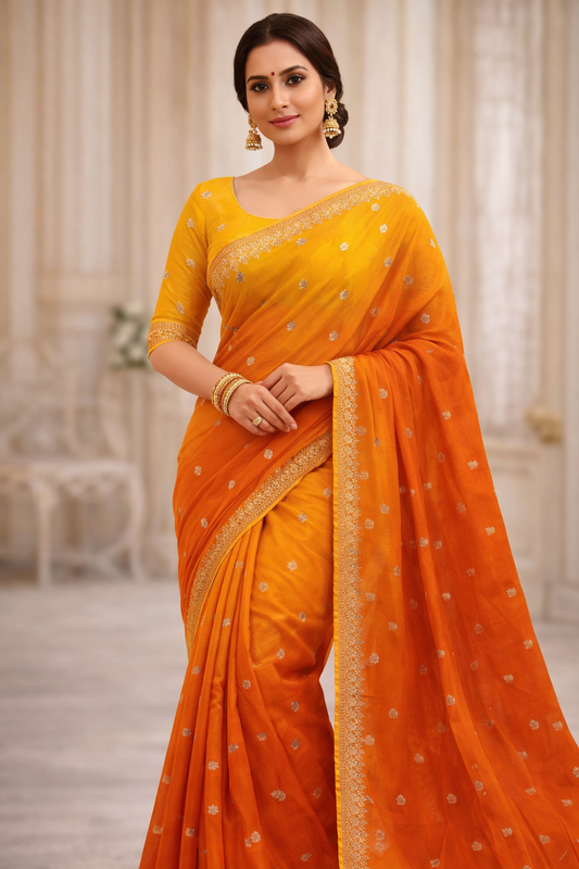Kesariya Rangrez Crepe Silk Saree