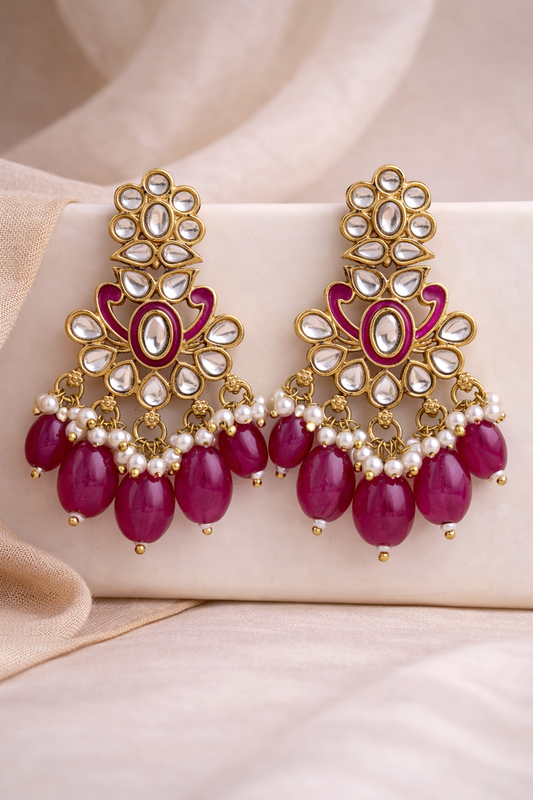 Bhargavi Ruby Kundan Pearl Danglers