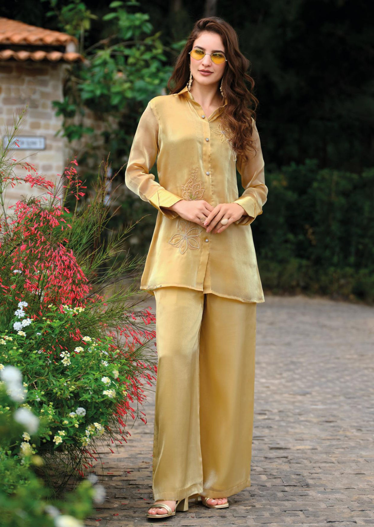 golden bloom silk co-ord set