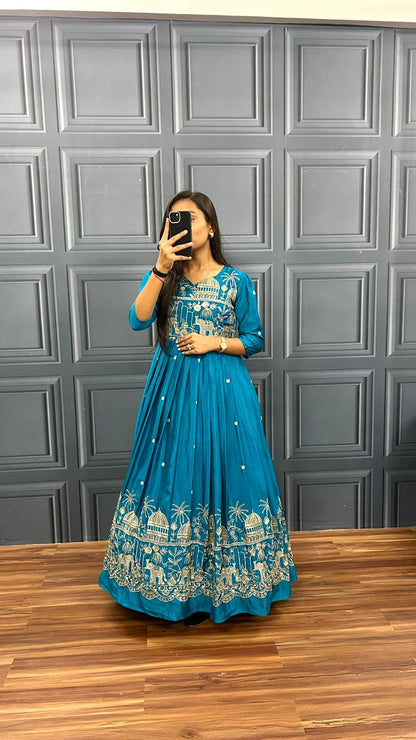 Saanvi Teal Heritage Gown