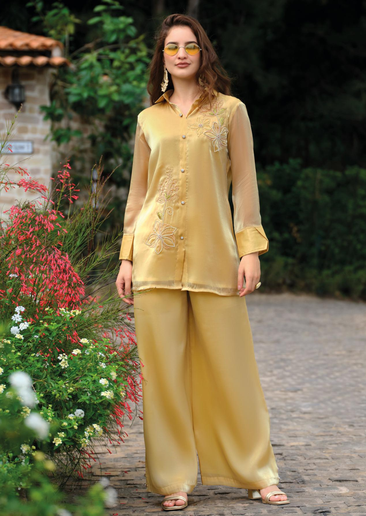 golden bloom silk co-ord set