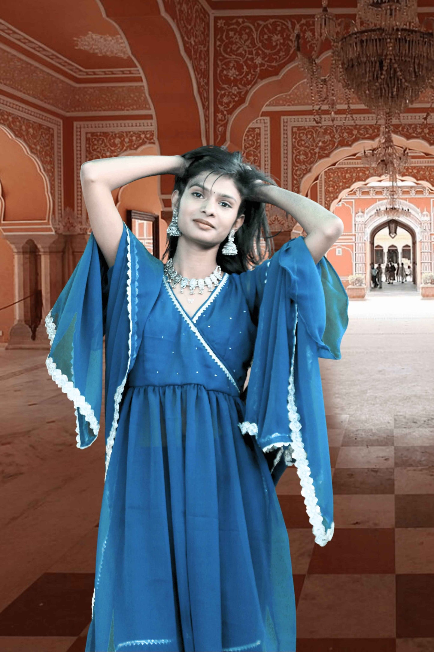 neelanjali graceful blue sharara set
