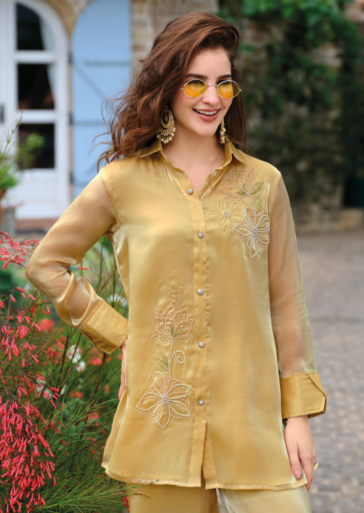 golden bloom silk co-ord set