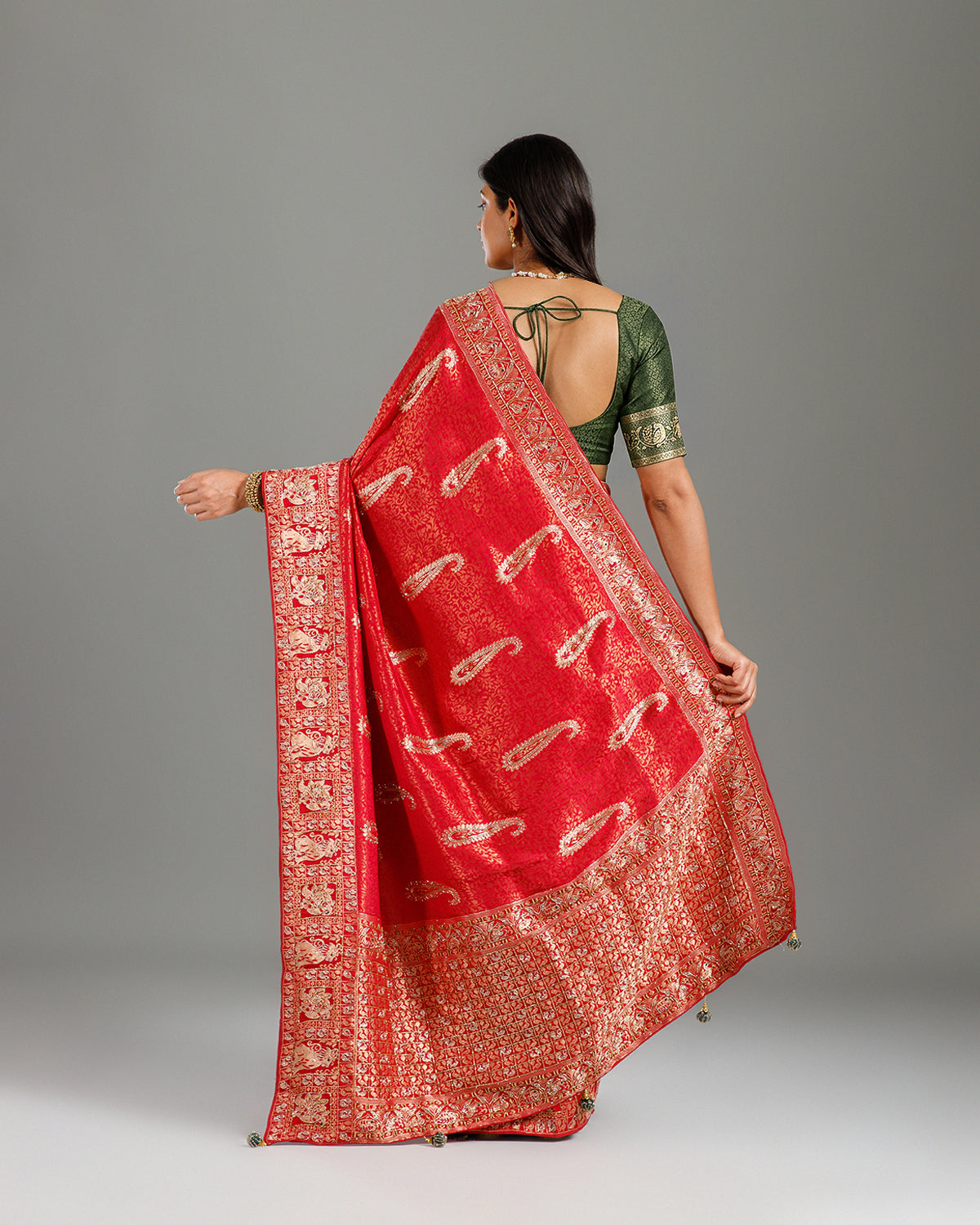 premium rani kanjivaram silk saree with zardozi & cutdana work