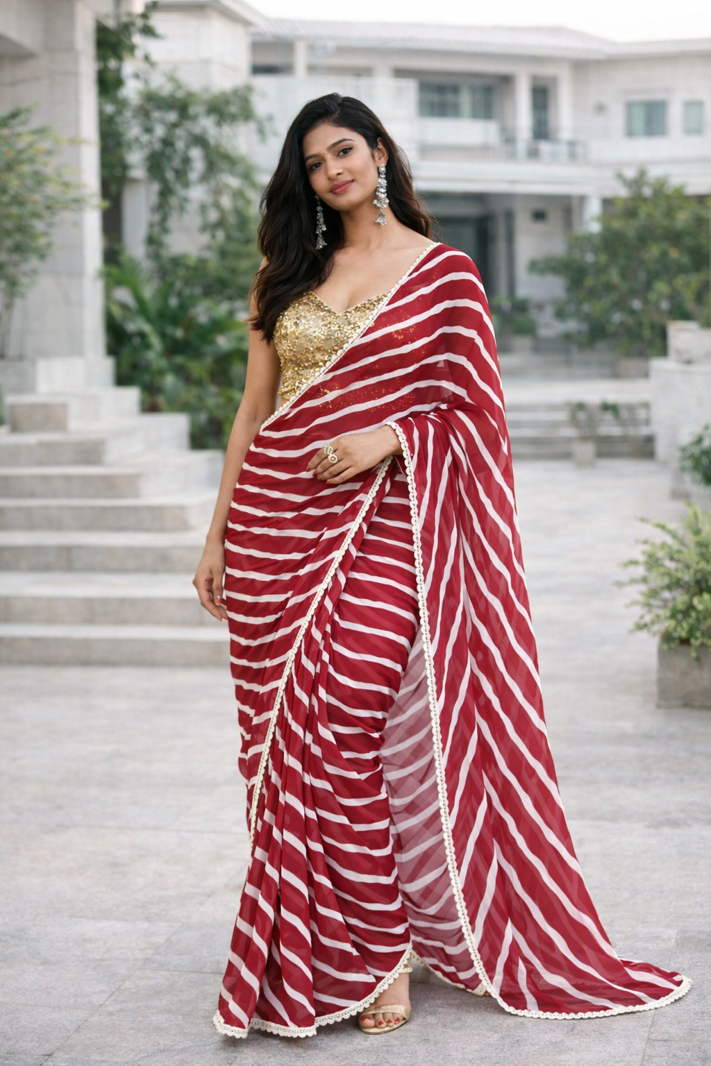 aafreen georgette laheriya saree with blouse