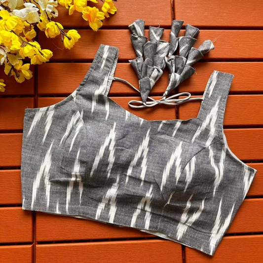 Eshani Charcoal Ikat Cotton Blouse