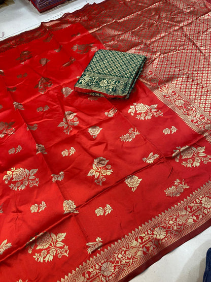 Sindoori Rang Soft Silk Jacquard Saree