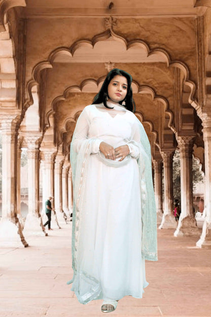 Roohani Adaa White Anarkali Set