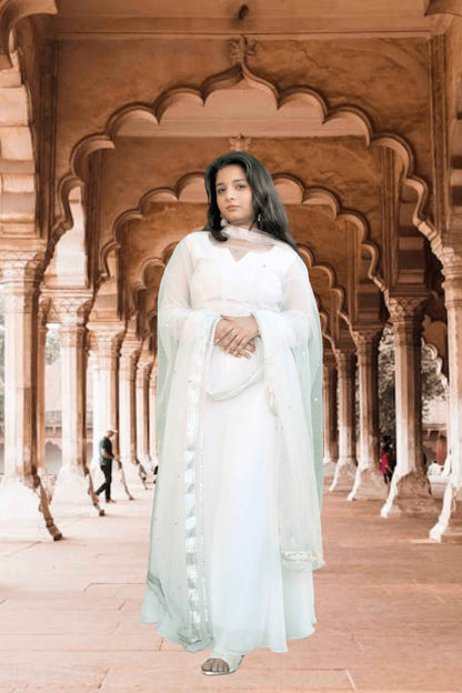 Roohani Adaa White Anarkali Set