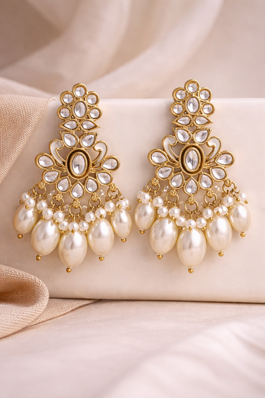 Bhargavi Classic Kundan Pearl Danglers