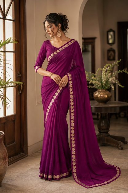 Meherika Magenta Viscose Georgette Saree - Yooneck