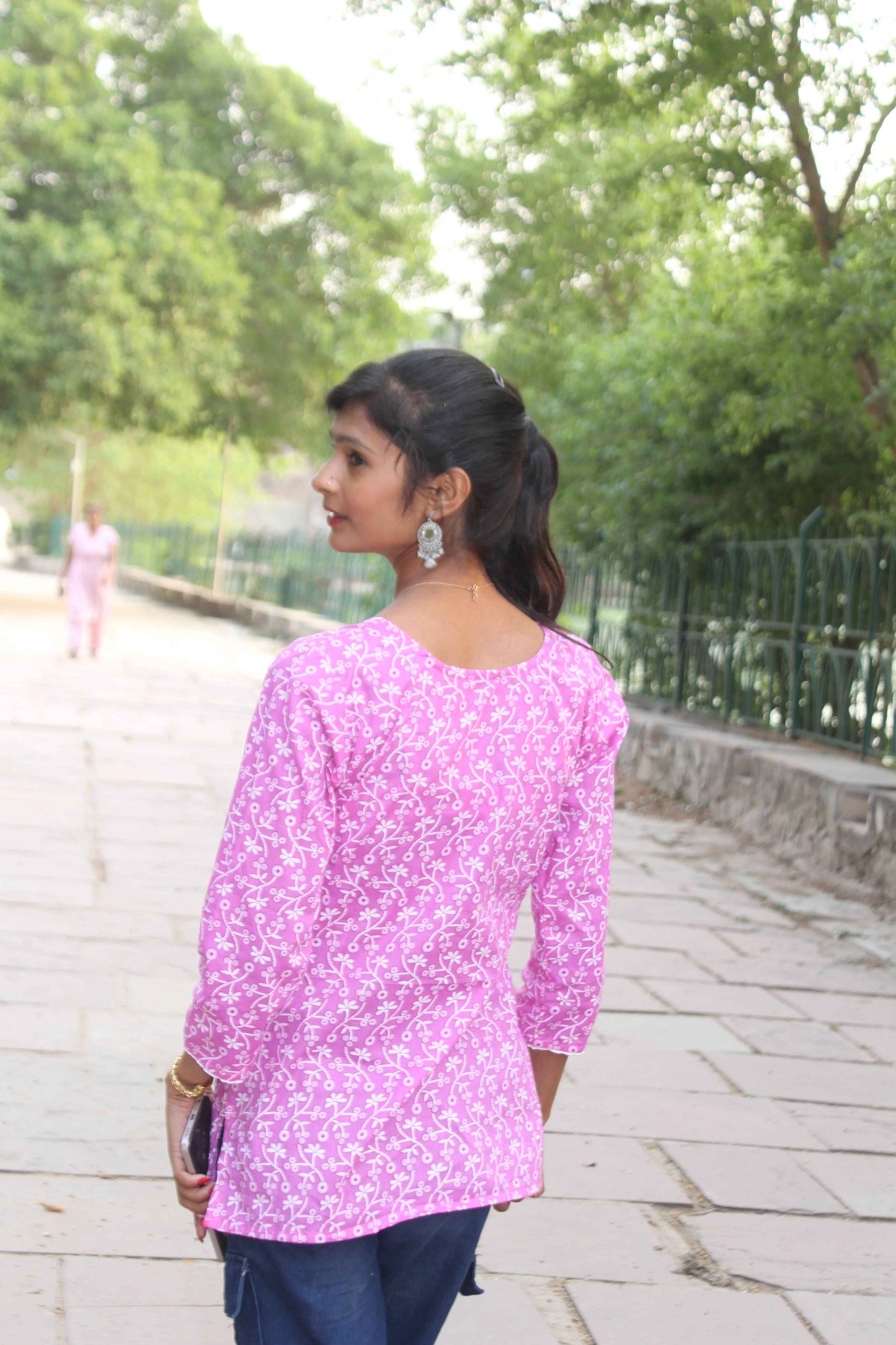 Gulbahar Pink Printed Cotton Kurti