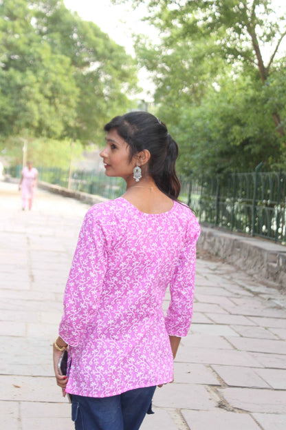 Gulbahar Pink Printed Cotton Kurti