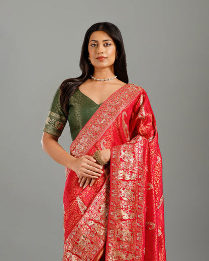 Premium Rani Kanjivaram Silk Saree with Zardozi & Cutdana Work