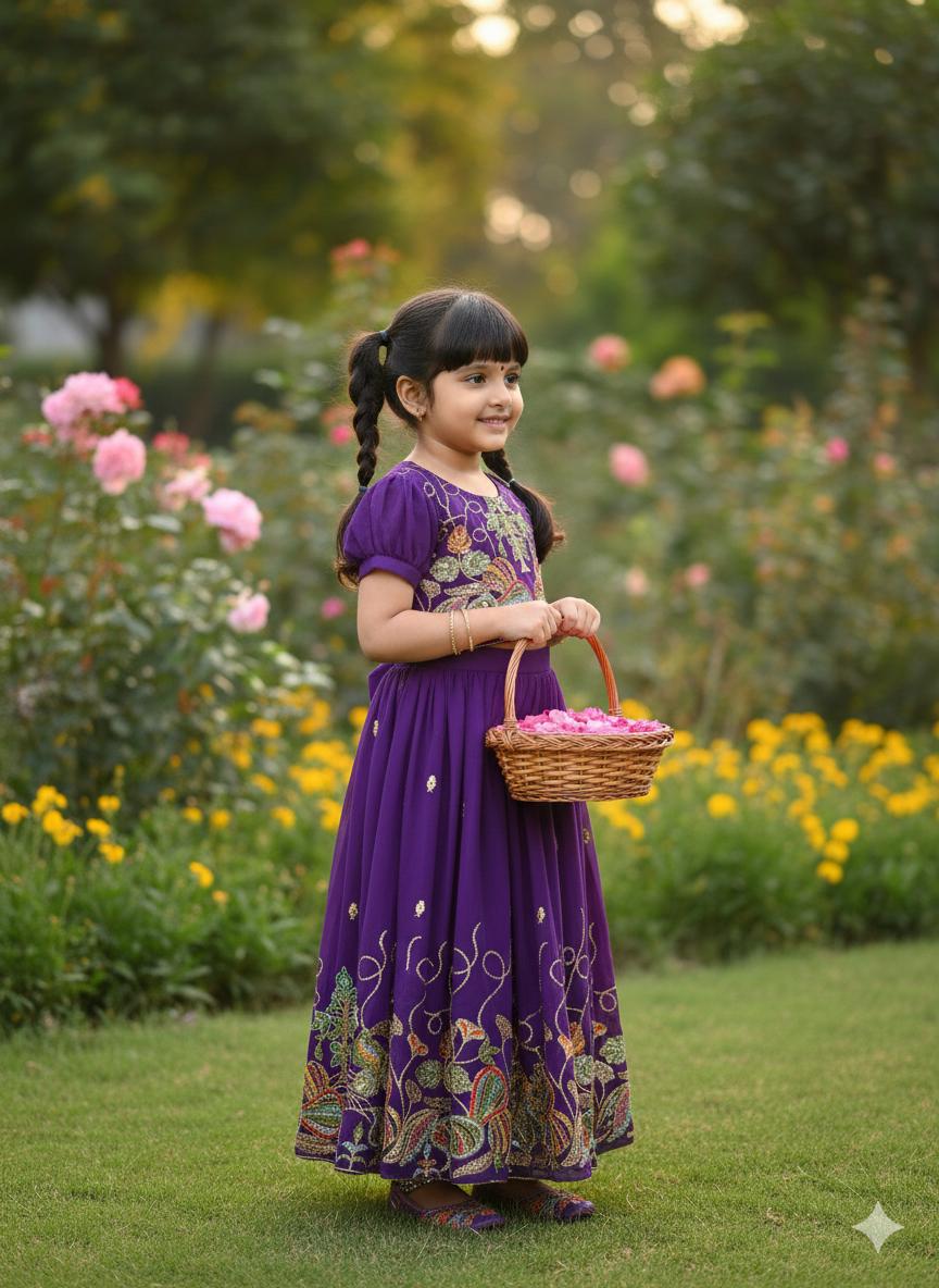 royal amethyst kids embroidered lehenga set