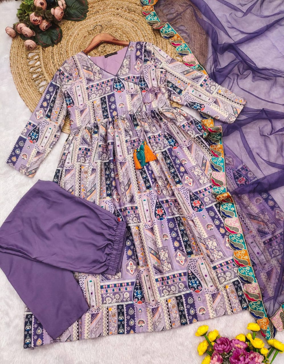 ira lavender angrakha suit set