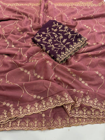 Crimson Royale Georgette Multi Embroidery Saree