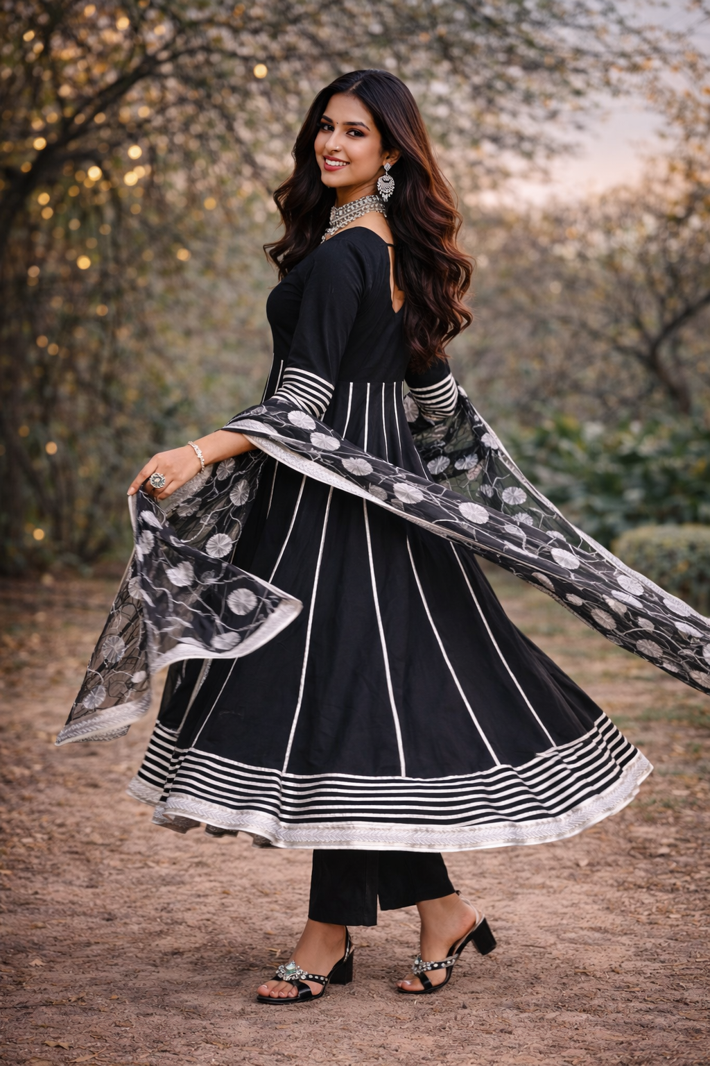 noir grace pure cotton anarkali set with gotta work organza dupatta
