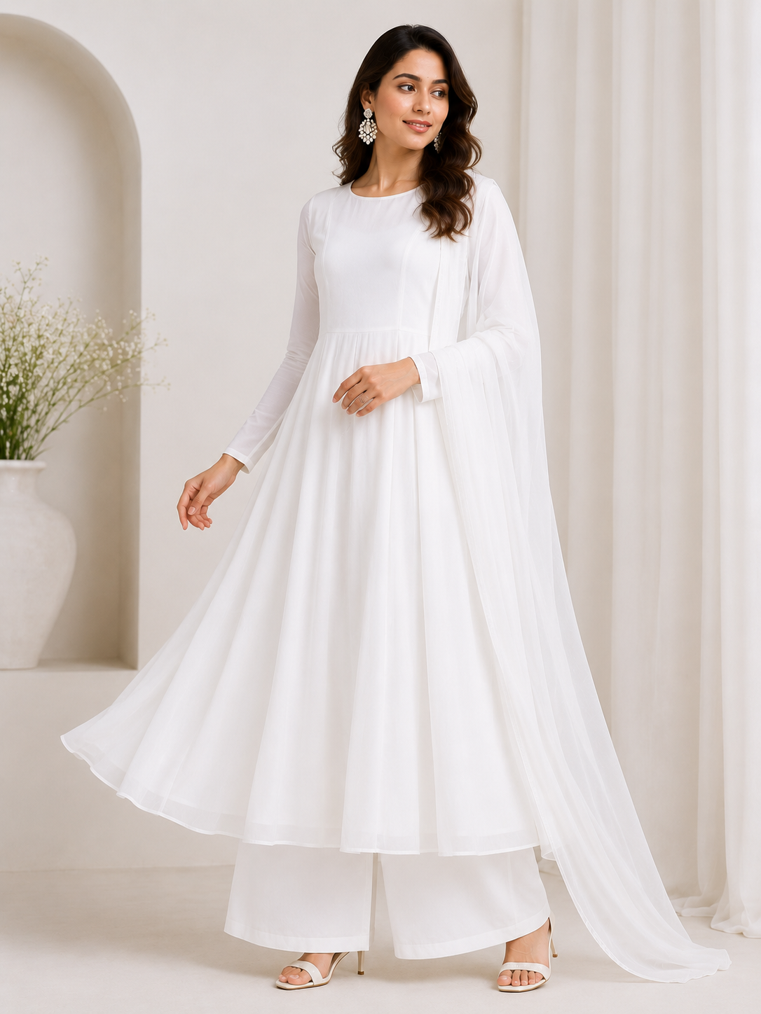 pavitra georgette anarkali kurta palazzo set with dupatta