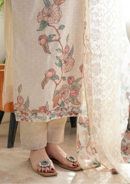 Off-White Elegant Printed Lilan Cotton Suit Set
