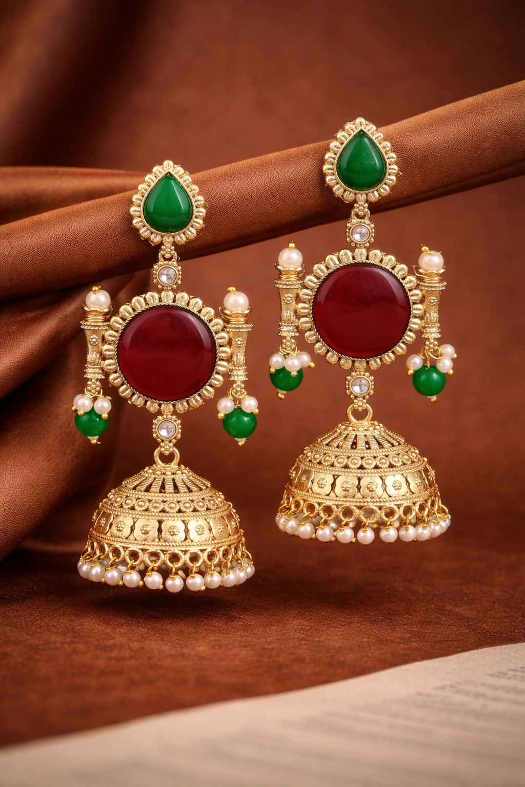 mahika heritage kundan jhumki earrings - yooneck