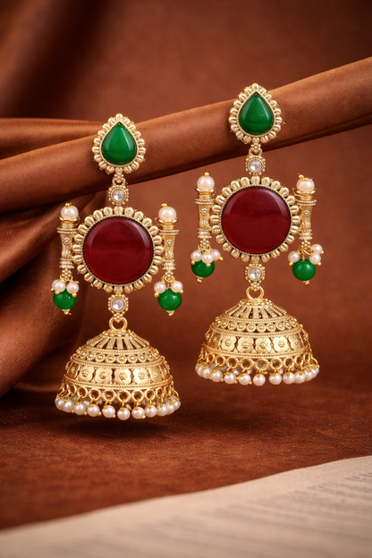 Mahika Heritage Kundan Jhumki Earrings - Yooneck