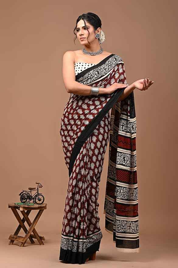 laalmitti earth bloom in mulmul saree