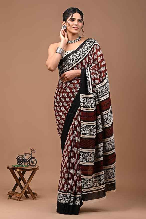 laalmitti earth bloom in mulmul saree