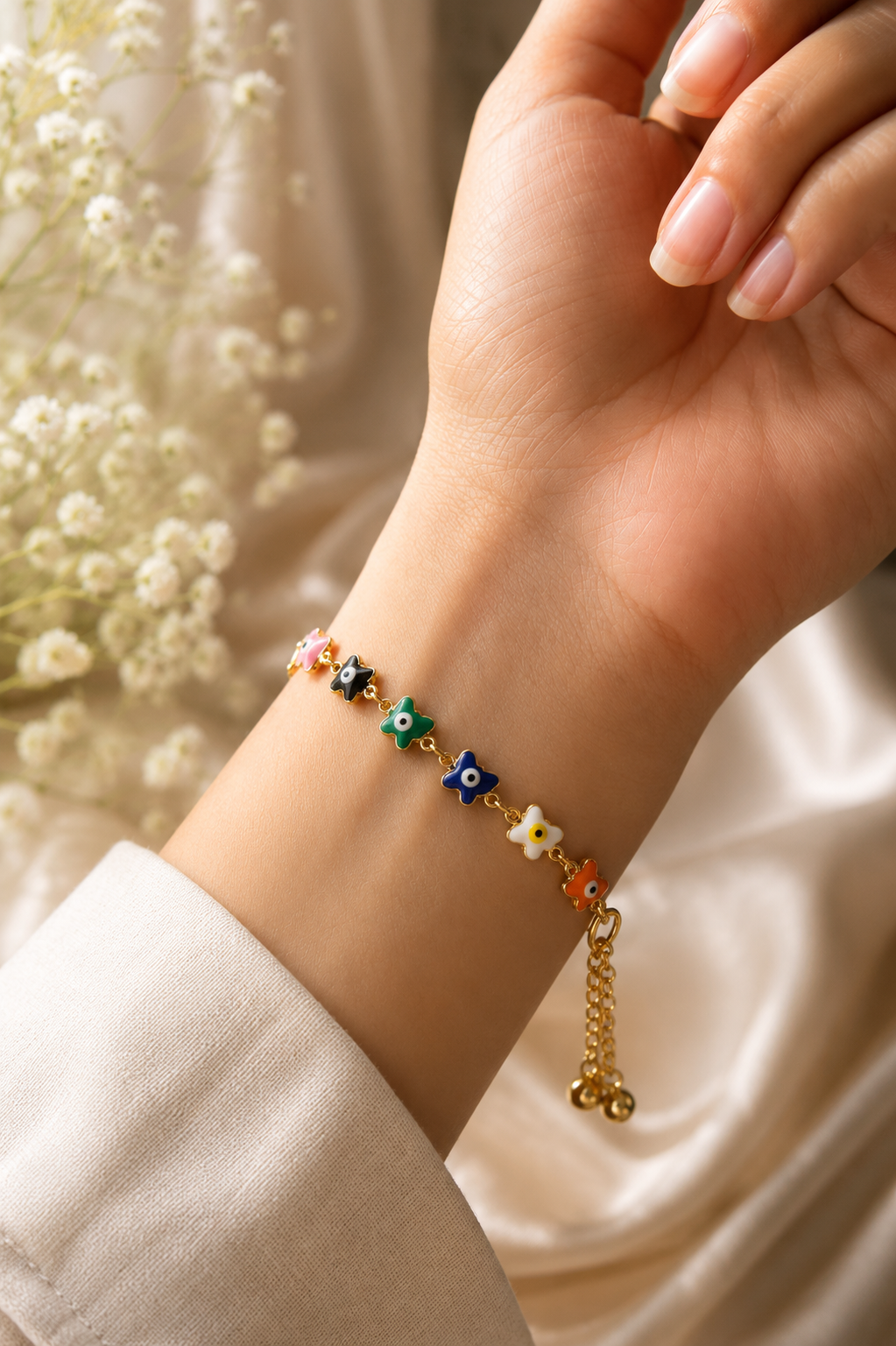 rainbow blossom evil eye bracelet