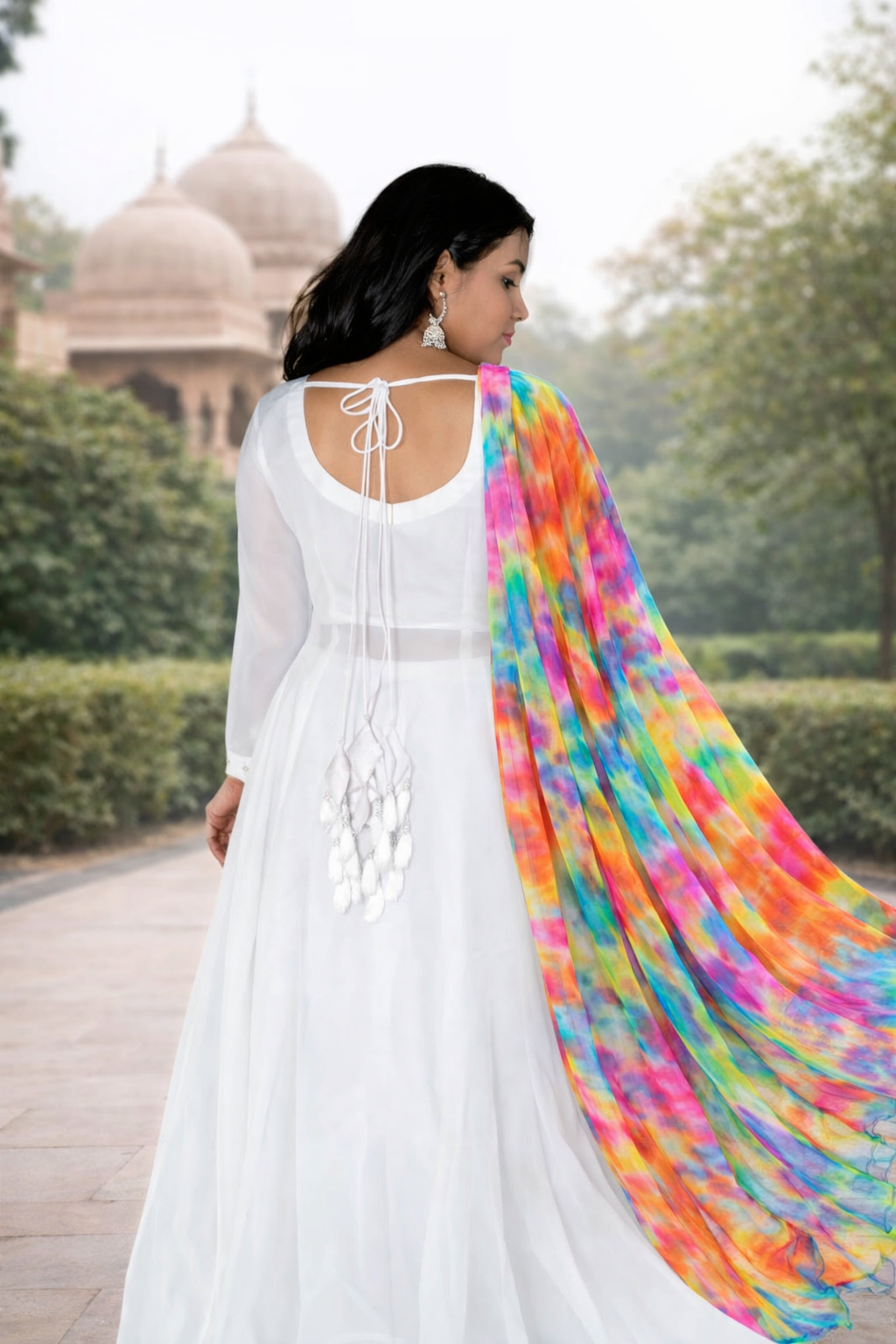 roohani adaa white anarkali set - yooneck