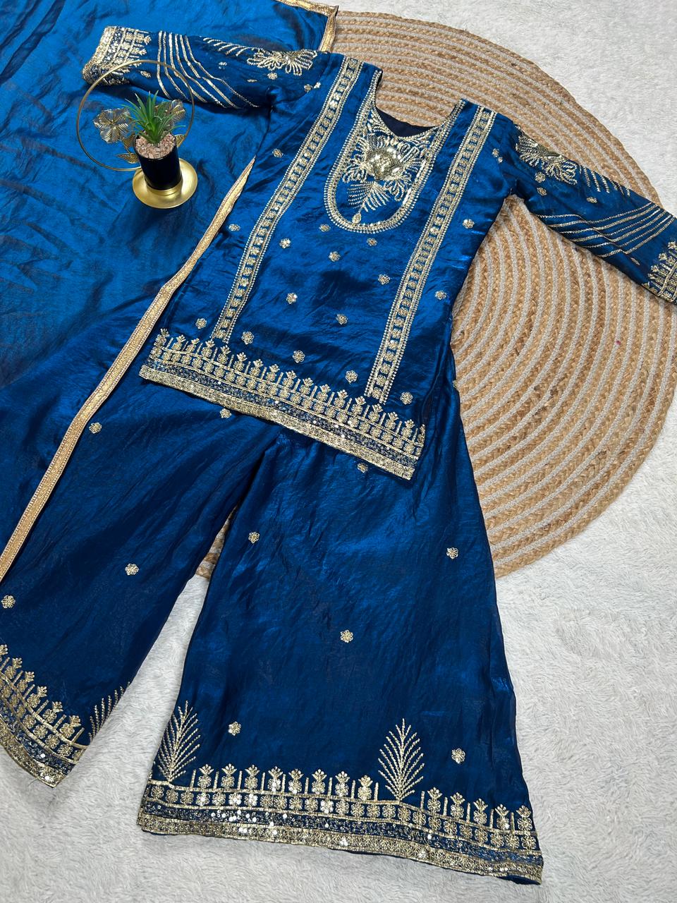 bluemoon embroidered silk kids plazzo set with dupatta