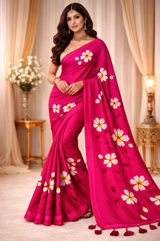 Rani Bloom Premium Mull Cotton Handprint Saree